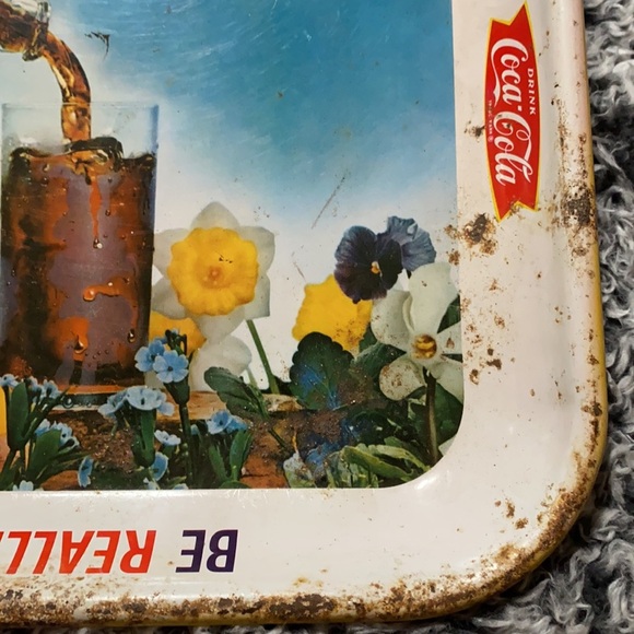 1960S COCA-COLA METAL TRAY BE REALLY REFRESHED BOTTLE SIGN TIN LITHO VTG - Picture 5 of 11